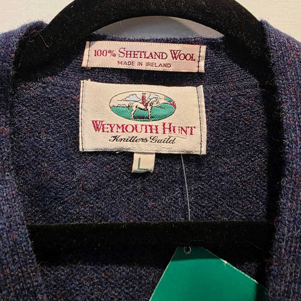 NWT Weymouth Hunt 100% Shetland Wool Cardigan Men's Sz L Navy Blue Ireland
